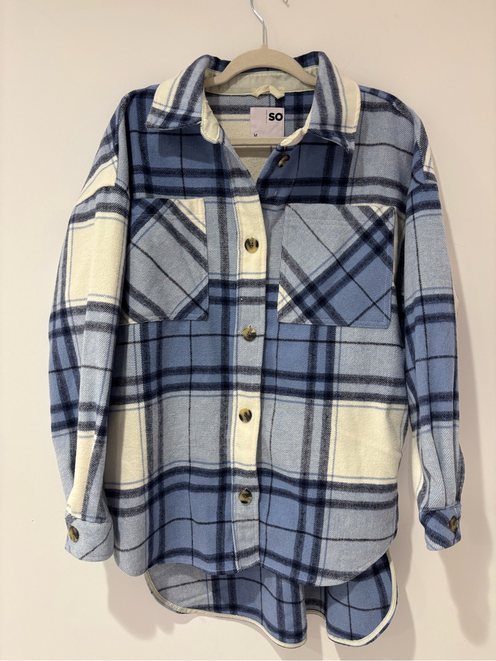SO women’s Blue Plaid Button-Up Shirt Jacket